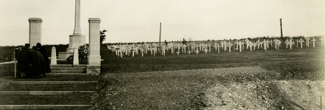 Sepia image of war graves cemetery, Villers Bretonneux, France
