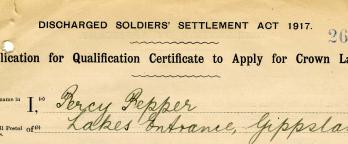 An image of a historical soldier settlement document
