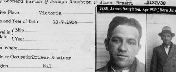 Black and white image, mugshot and description of accused man