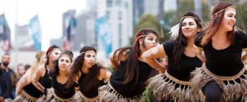 Indigenous Victorian girls dance the warrior dance at fed Square