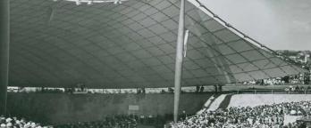 Black and white image of Myer Music Bowl