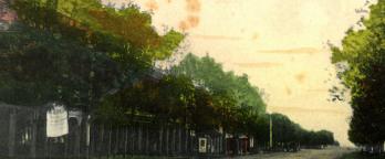 painted scene of a country street at sunset