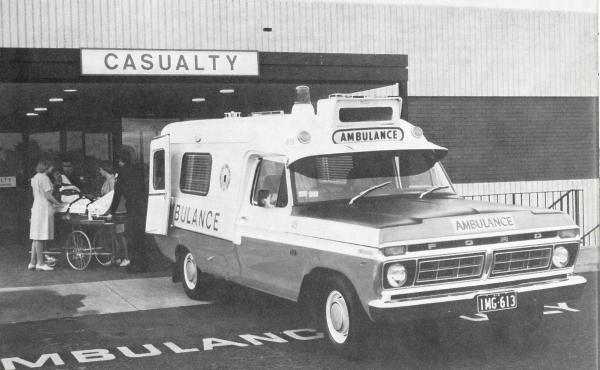 an ambulance parked outside the casualty entrance of the hospital