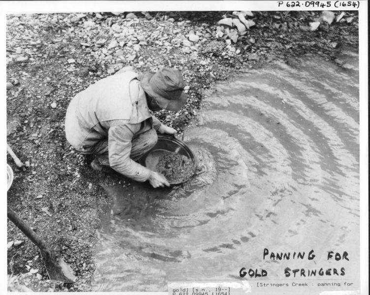 a man panning for gold in a creek bed